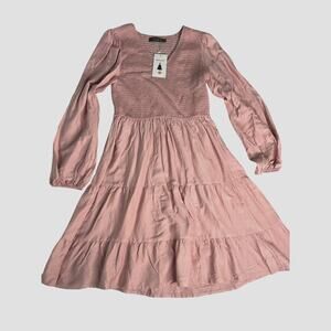 ZESICA Women's Casual V‎ Neck Long Sleeve Smocked High Waist Ruffle Size M